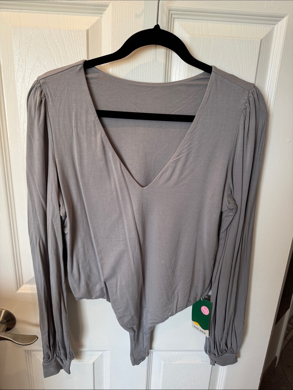 NWT Halara Women's V-Neck Long Sleeve Bodysuit - Gray